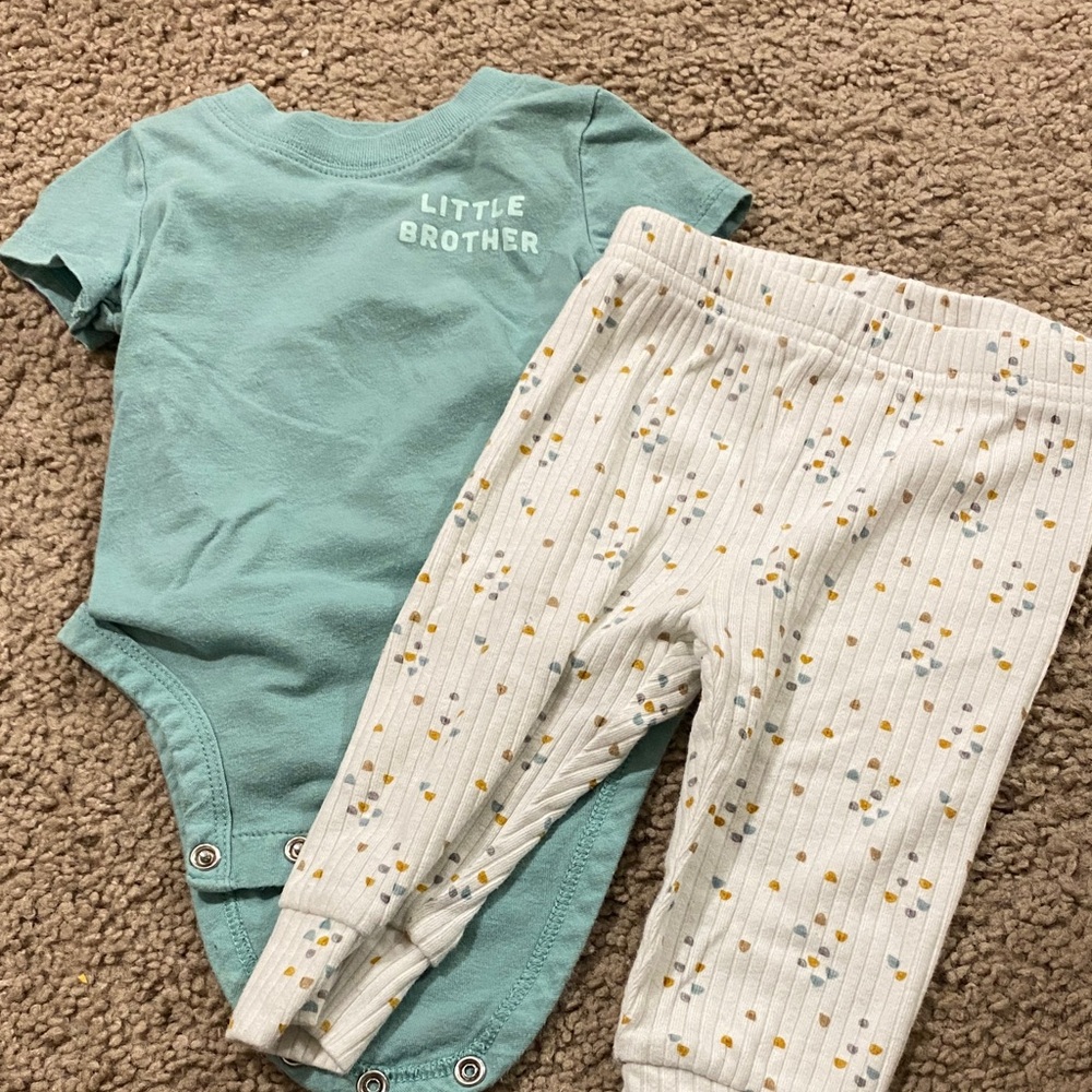 6mo Little Brother Teal and White Kids Matching Set